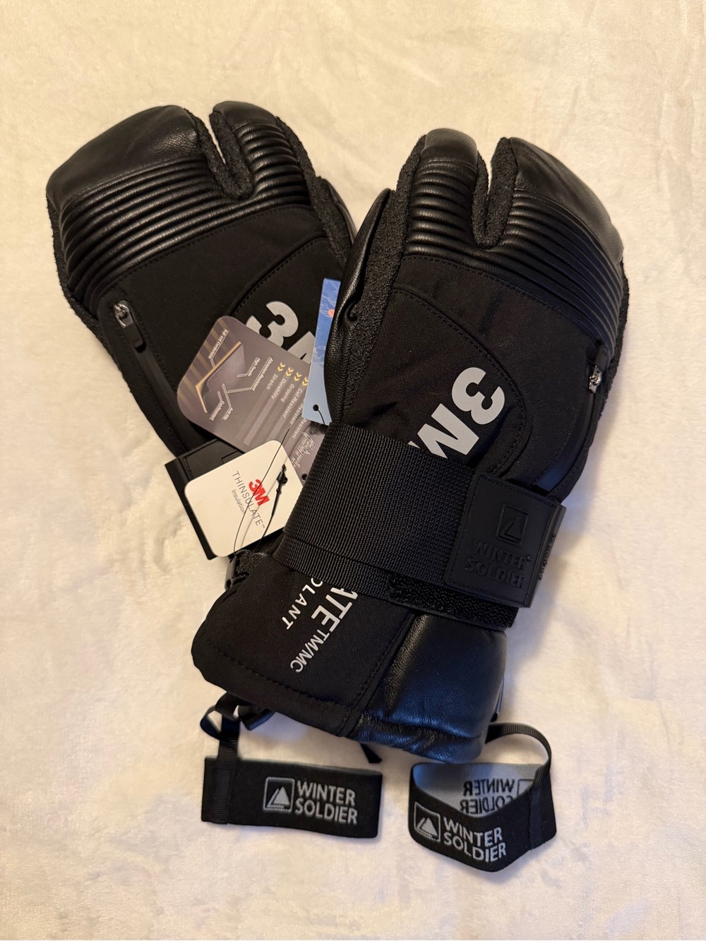 Harssidanzar Winter Soldier Mens Thermal Waterproof 3-Finger Ski Mittens Sz XL